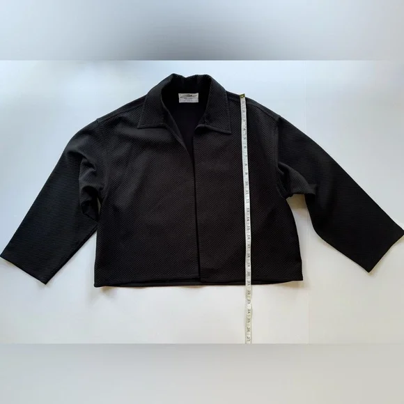 Vintage Zoran Textured Black Cotton Minimalist Boxy Open Blazer Jacket O/ S M L
